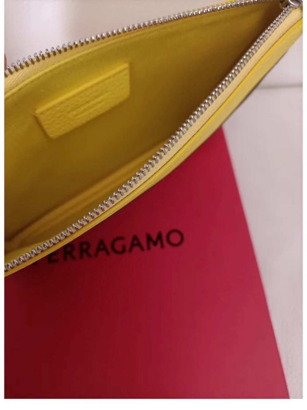 Ferragamo Yellow & Black Leather Zip Clutch - Picture 5 of 6